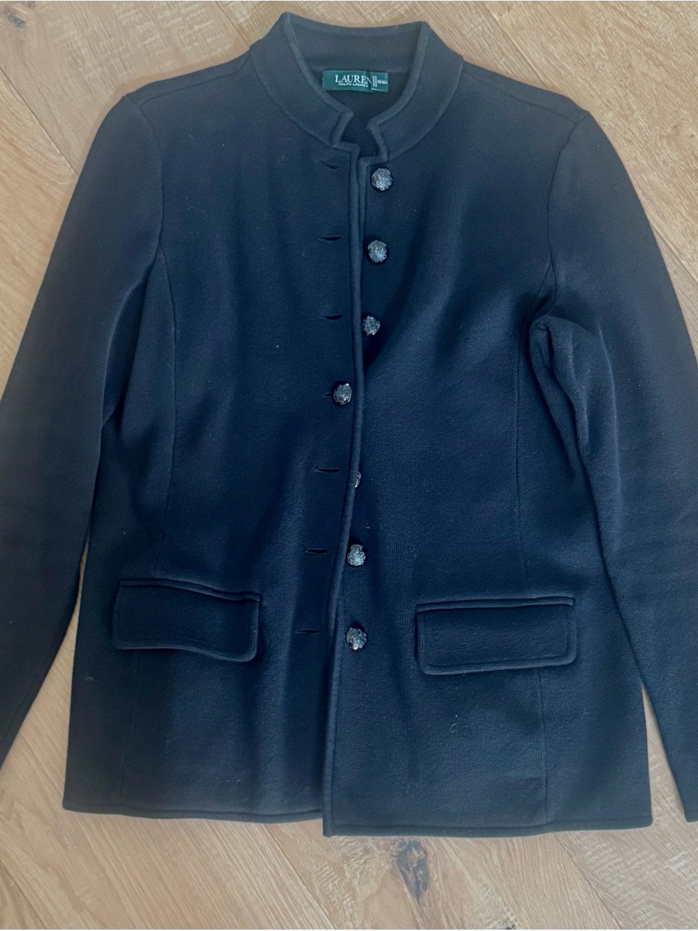 Ralph Lauren Black Mandarin Collar Knit Blazer